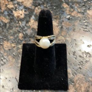 Silver, Gold, diamonds, PEARL ring